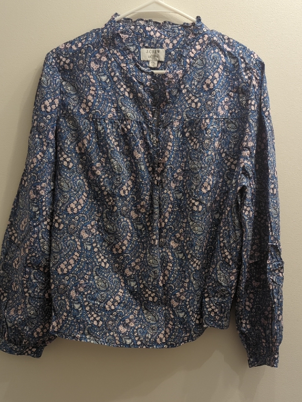 J. Crew × Liberty Blue and Light Pink Paisley Blouse